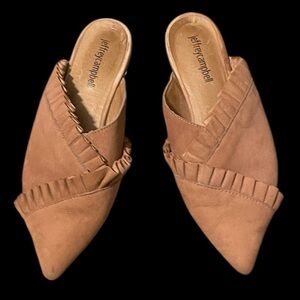 Jeffrey Campbell - Cleo Ruffled Flat Terracotta Peach Suede Flat Mule Sz 7.5 M